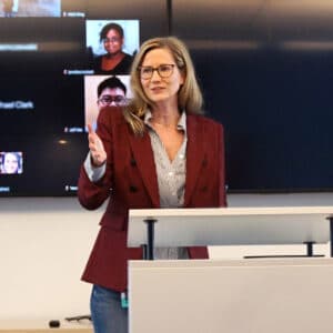 Meredith Albertson, Chief Marketing Officer, speaking at Zylo headquarters